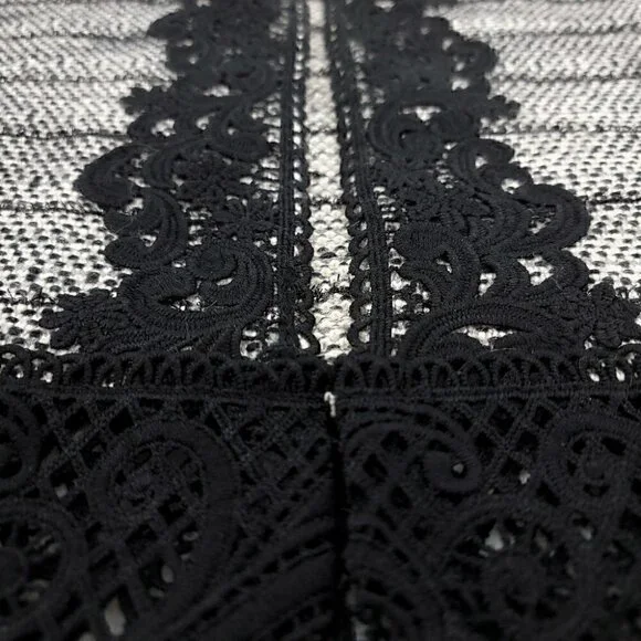 Chico's EUC Women's 0 Black White Laced Fringe Cardigan Cotton Blend Tweed - Picture 5 of 11